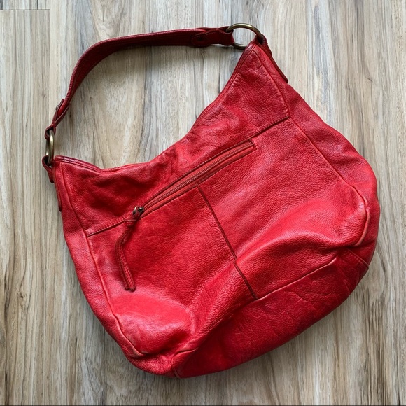 Anthropologie TANO Bright Red Leather Boho Slouch Purse - Large Size Bag - Picture 5 of 11
